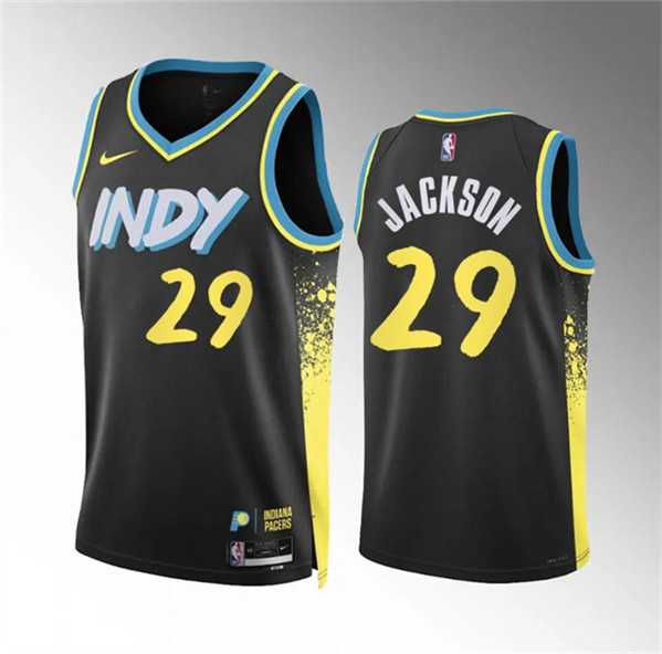 Men%27s Indiana Pacers #29 Quenton Jackson Black 2023-24 City Edition Stitched Basketball Jersey Dzhi